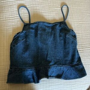 American Eagle Square Neck Denim Crop Top, Size s